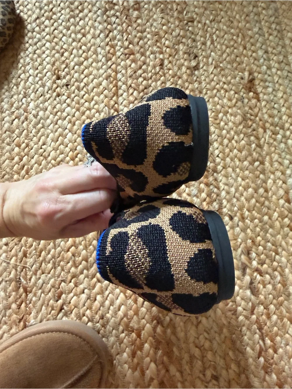 Rothy's Tan and Black Leopard Mary Jane Flats